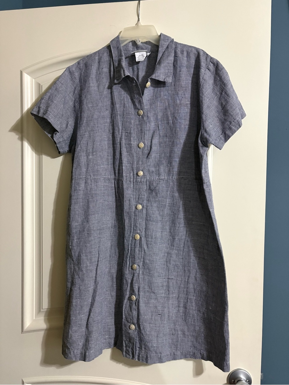 Hot Cotton Blue Short-Sleeve Button-Front Shirt Dress